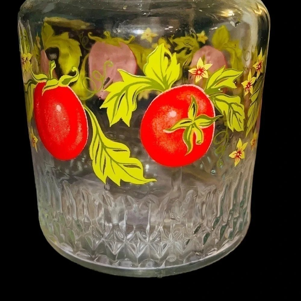 VINTAGE KIG Indonesia Clear Glass Canister Jar Tomato Kitchen Storage Screw Top